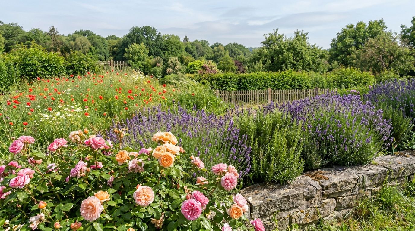Matinata's garden botanicals — rosemary, sage and chamomile in bright morning light
